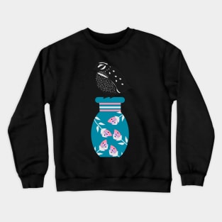 Quail sitting on a vase Crewneck Sweatshirt